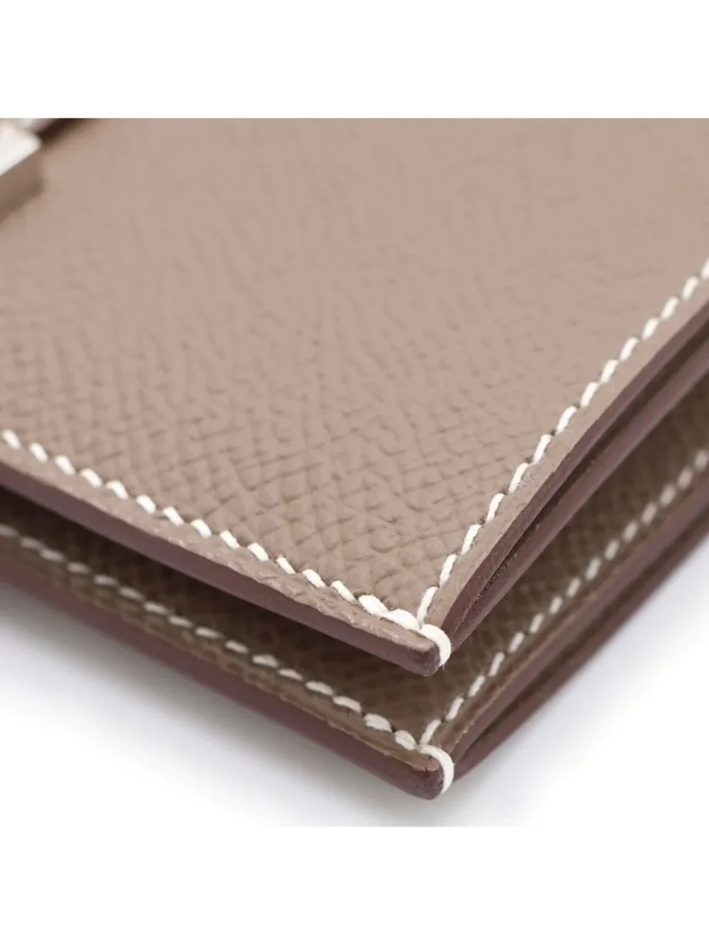 Hermes Bearn Compact Wallet Bifold Etoupe Epsom Silver Beige